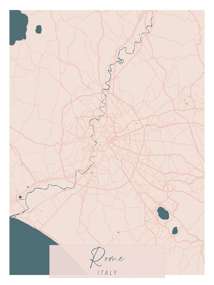 Rome Italy Pink and Blue Cute Script Street Map 1
