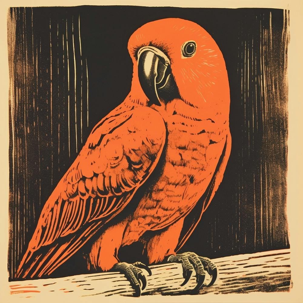 Retro Bird Lithograph Parrot 1