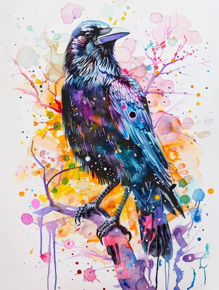 Crow Colourful Watercolour 1