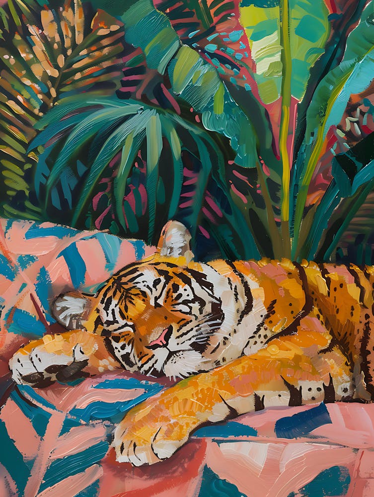 Oil Painting Tiger Sleeping 15
