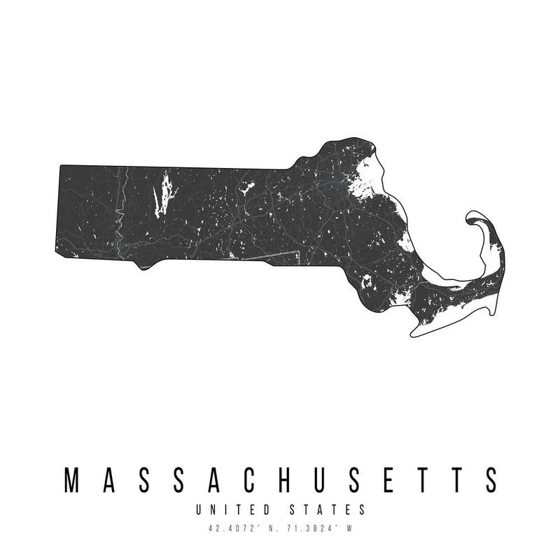 Massachusetts Mono Black And White Modern Minimal Street Map Square