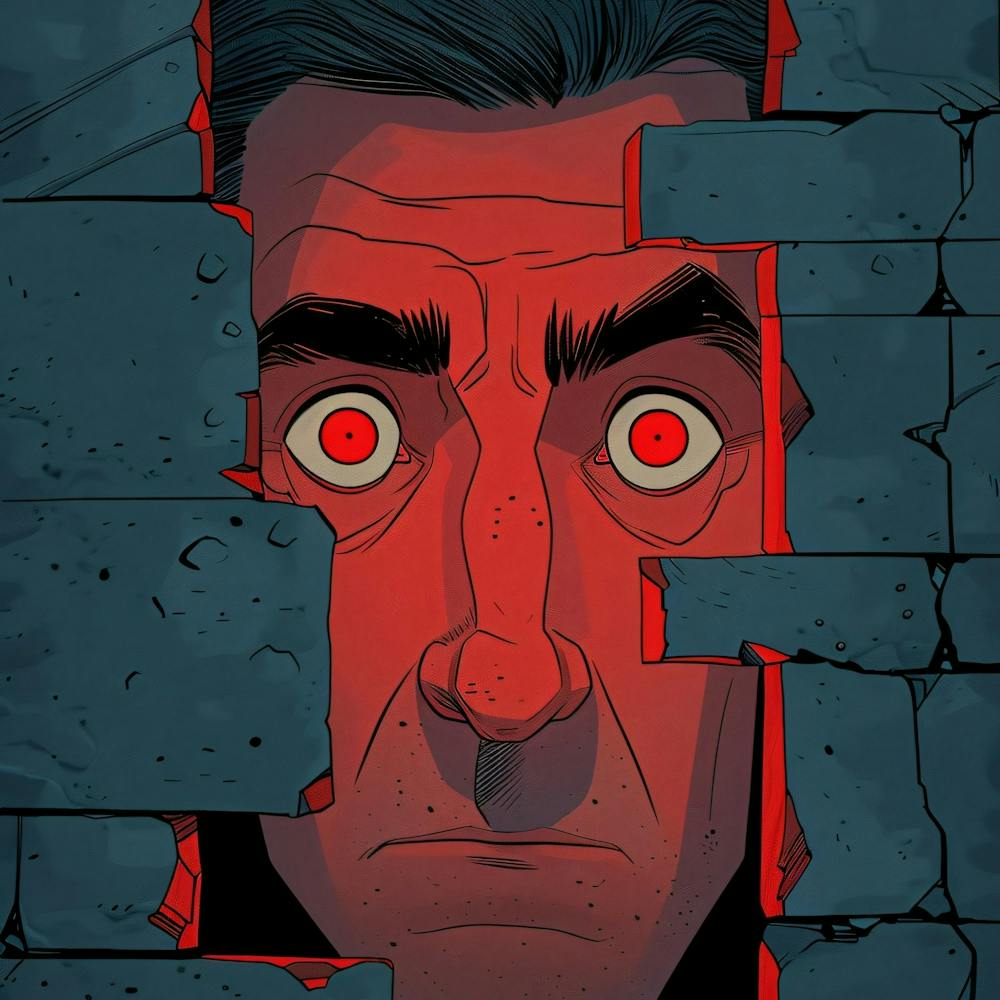 Man Peeking Through A Brick Wall