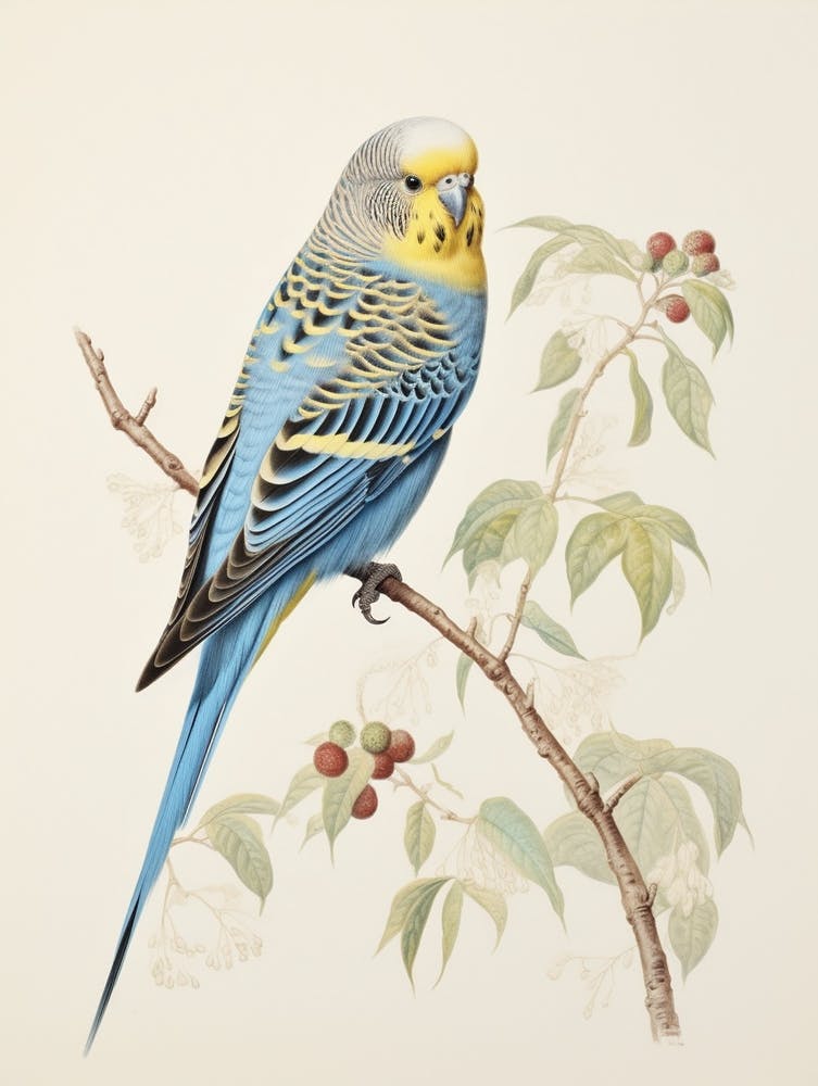 Vintage Bird Drawing Budgerigar 1