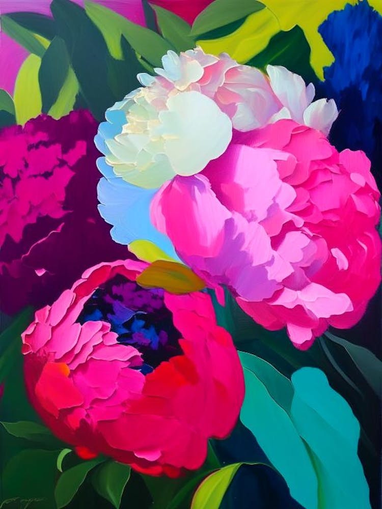 Borders And Edges Peonies Colourful Colourful Painting