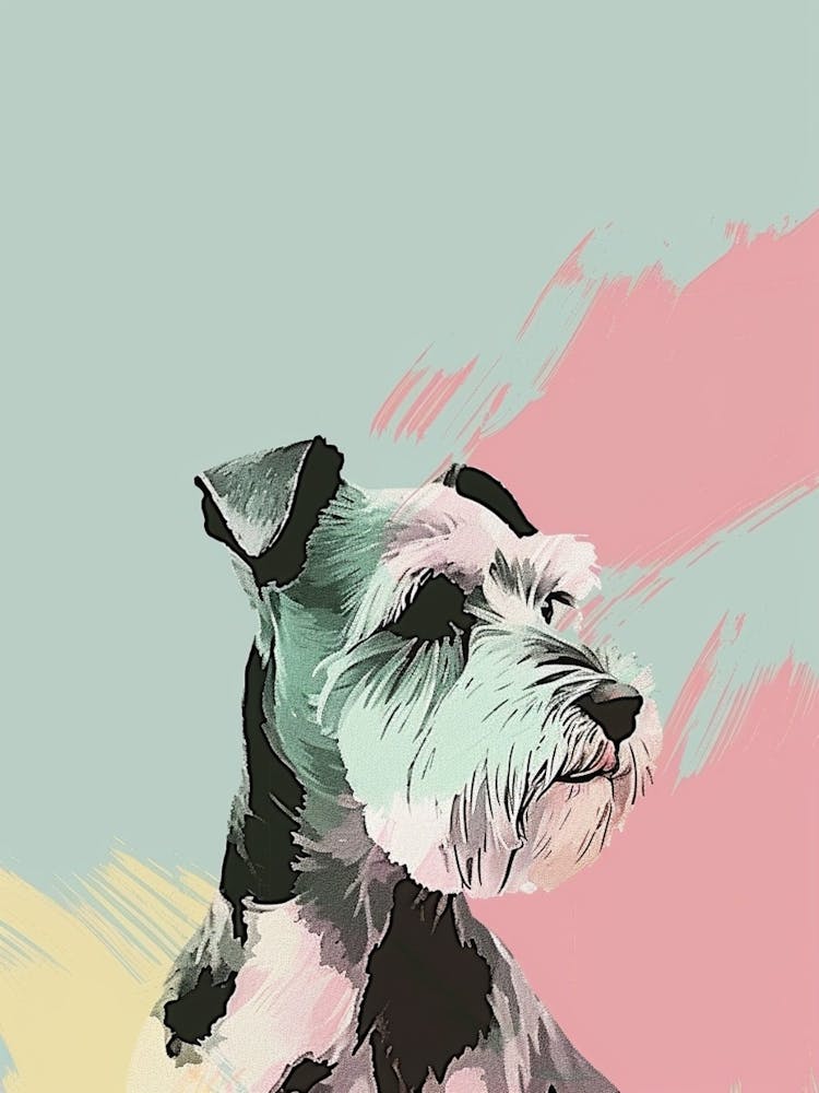 Pastel Kerry Blue Terrier Dog Pastel Line Illustration  2