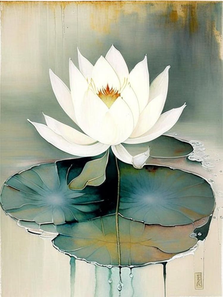 Lotus Flower And Water 1, Symbol Abstract Painting