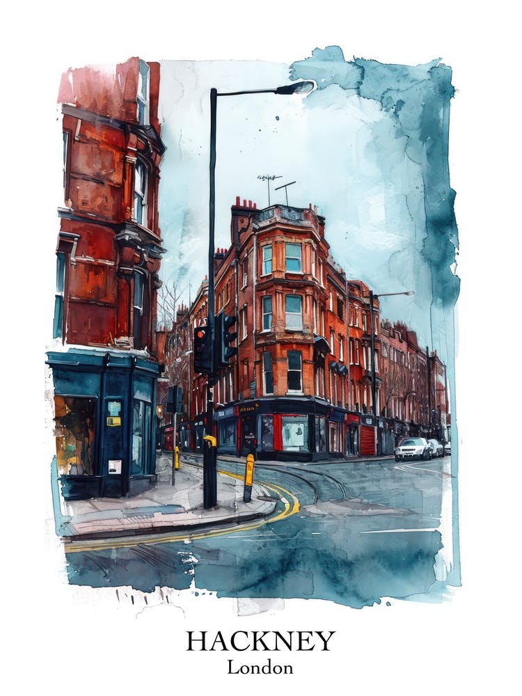 Hackney London Borough   Street Watercolour 7 Poster