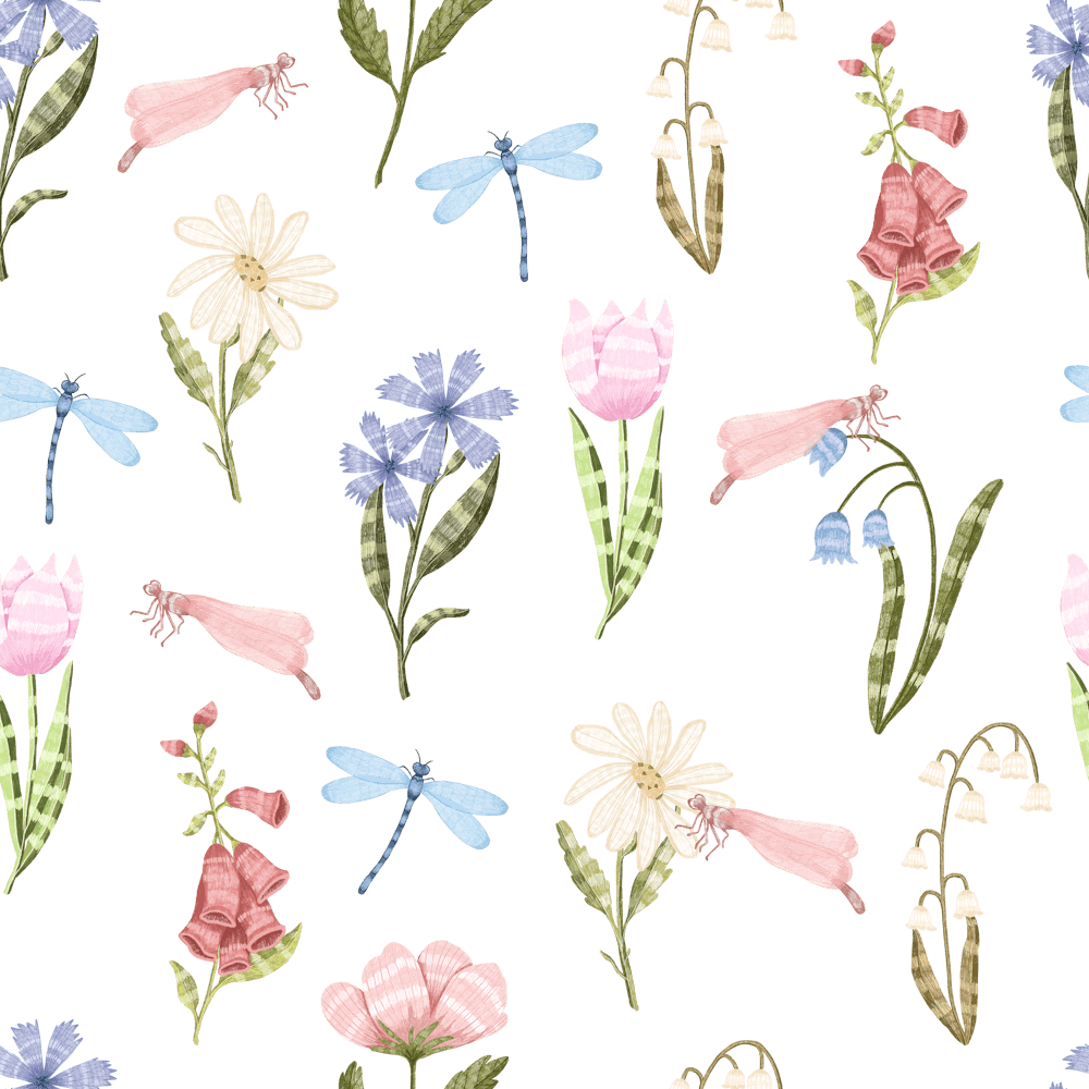 Dragonflies in flower field