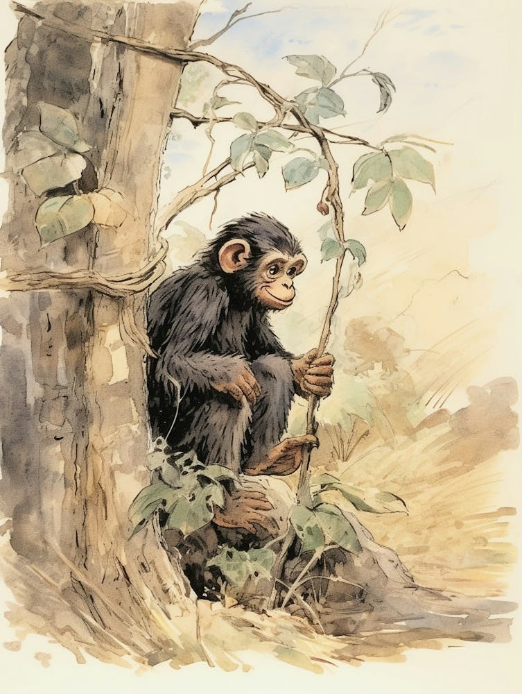 Storybook Animal Watercolour Chimpanzee 2