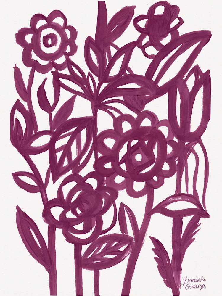 Abstract Linear Floral Dark Red
