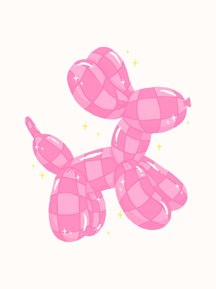Checkered Balloon Dog Pink Poster