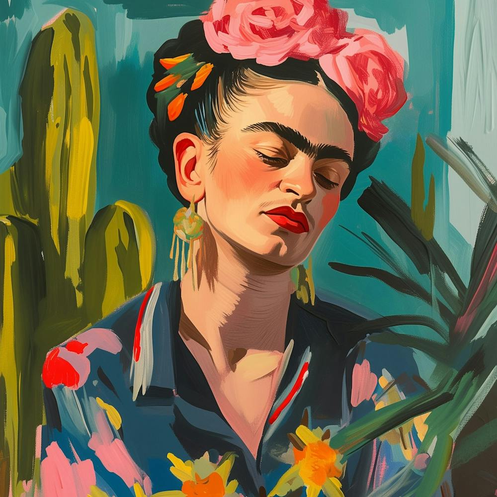 Frida Kahlo Selbstportrait Bunte Tropical Malerei
