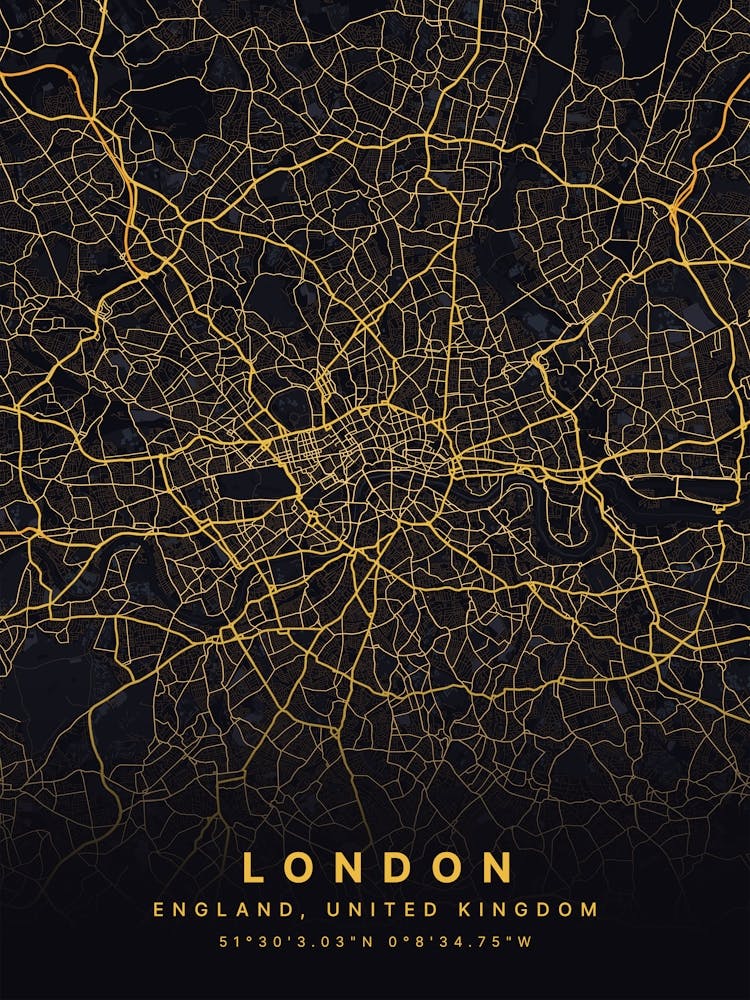 London England Black And Gold Map