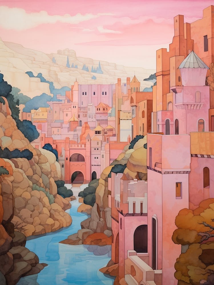 Gozo Malta 2 Vintage Pink Travel Illustration