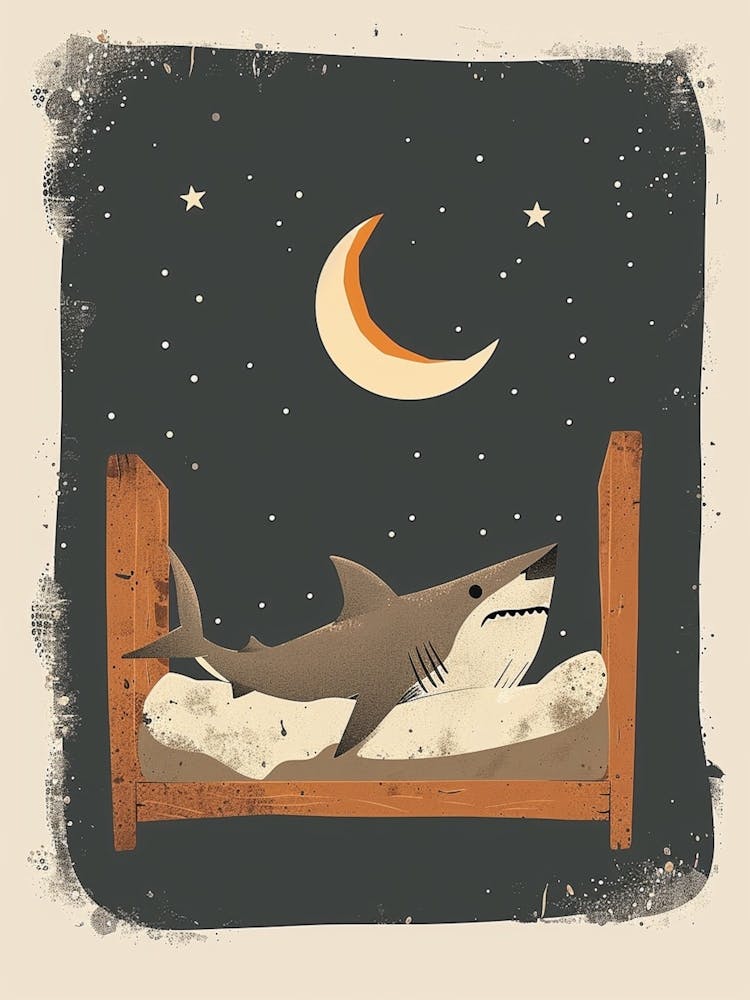 Shark Sleeping In Bed With The Moon Muted Pastels 1