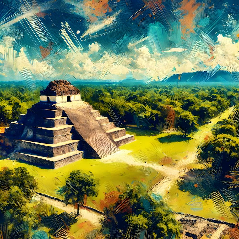 Tazumal-Ruinen Lebendige semiabstrakte Maya-Wandkunst aus El Salvador
