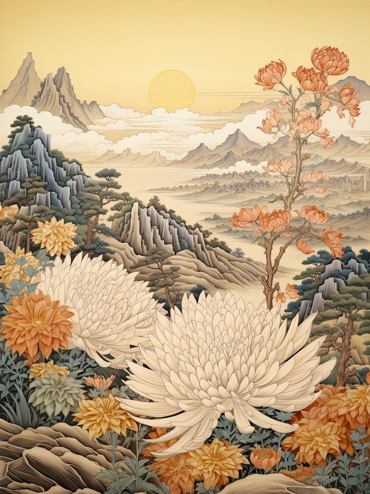 Chrysanthemum Flower Victorian Style 3