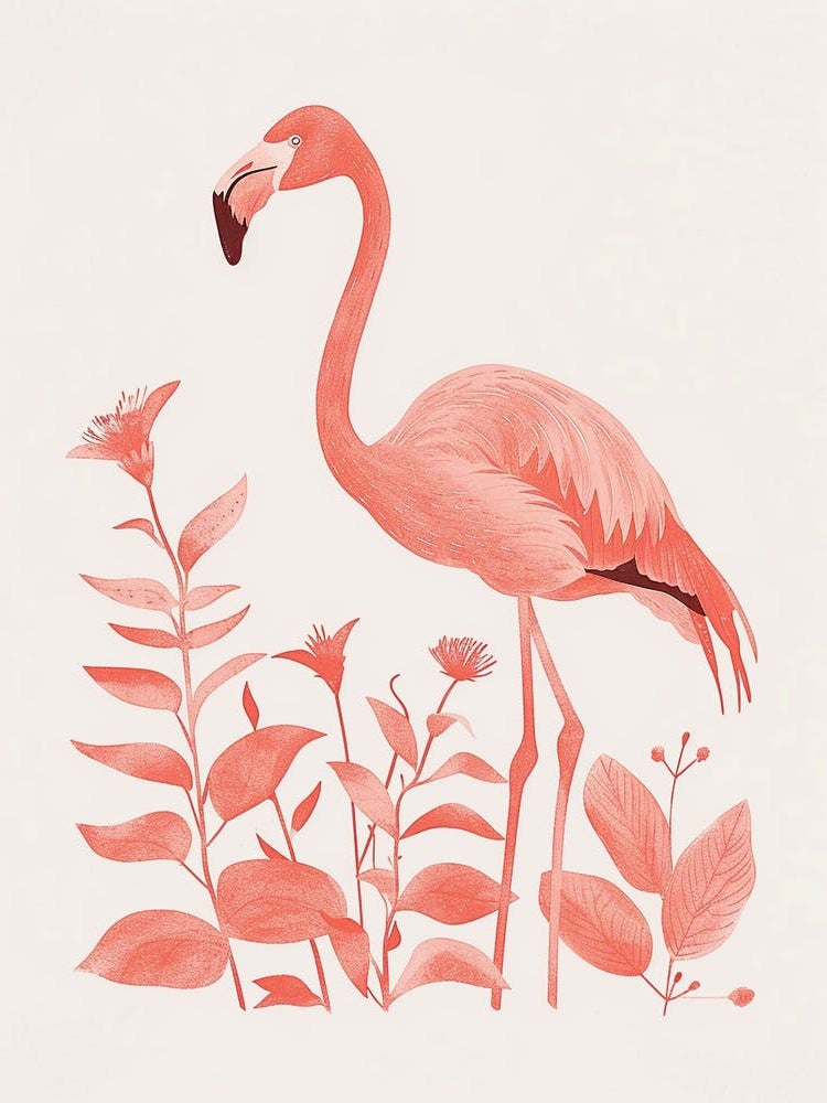 Chilean Flamingo Heliconia Minimalist Illustration 4