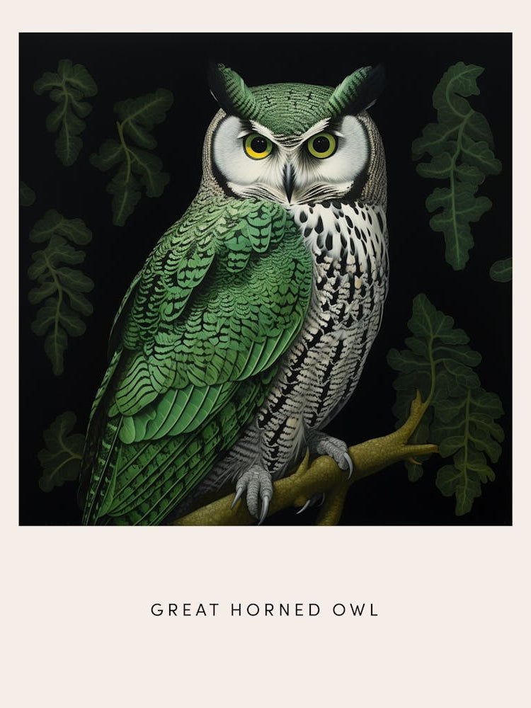 Ohara Koson Inspired Bird Painting Great Horned Owl 3 Poster