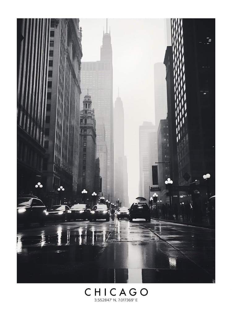 Poster Of Chicago, Black And White Analogue Photograph 4