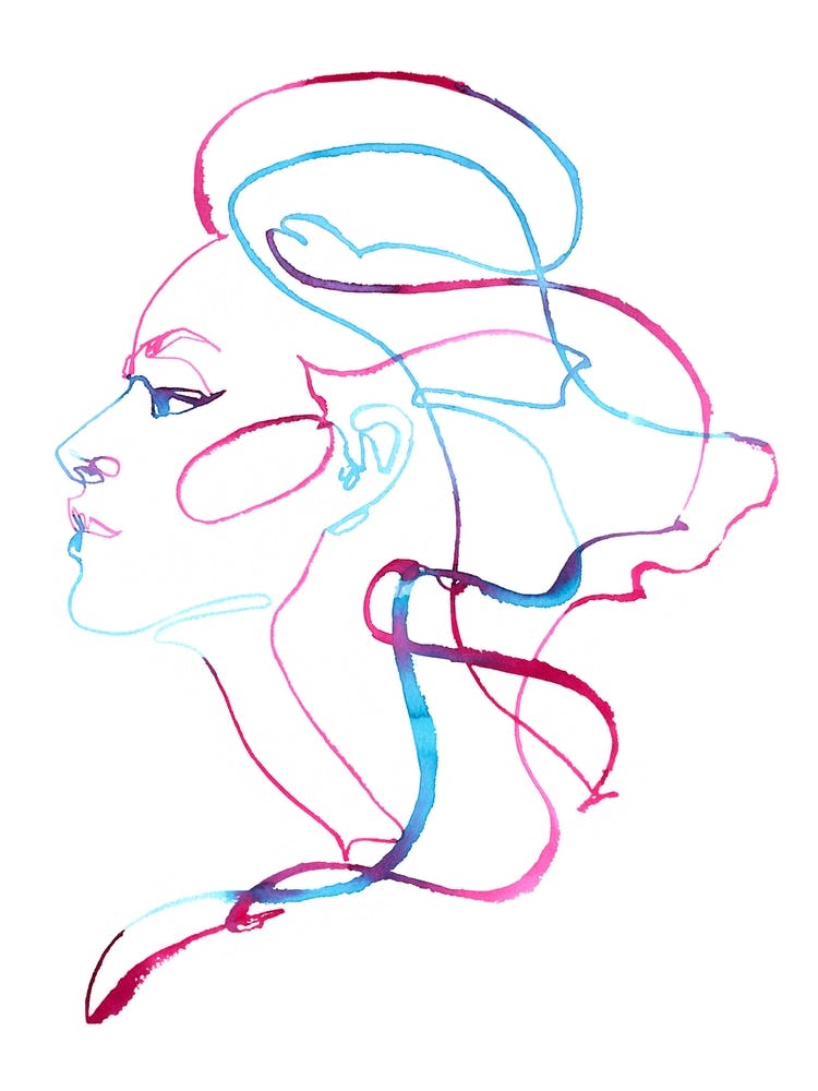 One Line Profile Watercolor