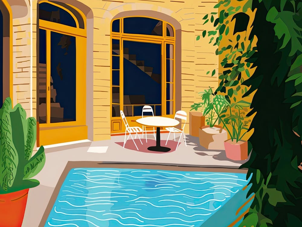 Patio With Big Pool, Hockney Style