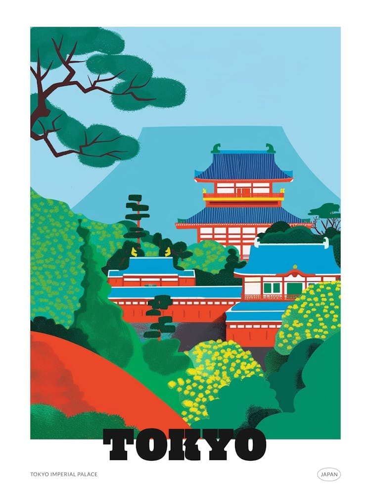 Tokyo Imperial Palace 1 Colourful Illustration Poster