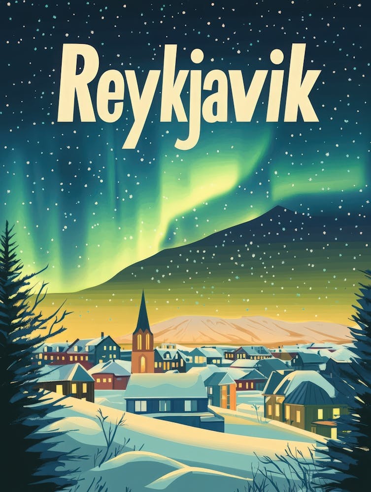 Aihrgdesign Une Affiche de Voyage d'Inspiration Années 70 Pour Reykjavik 4