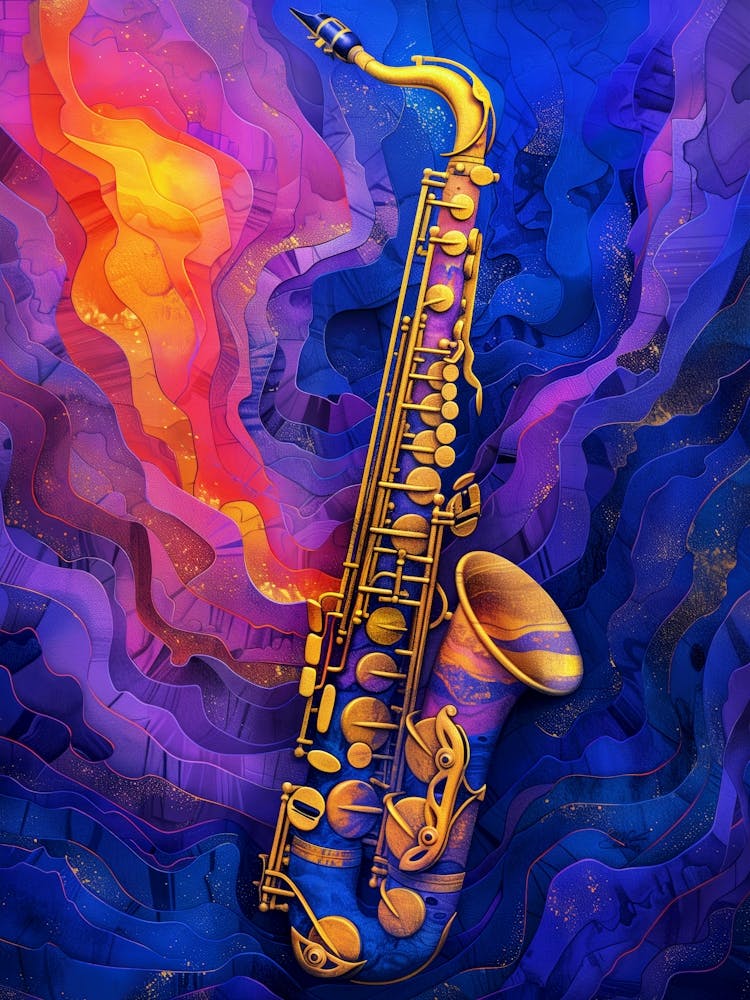 Saxophone On Blue Background music art