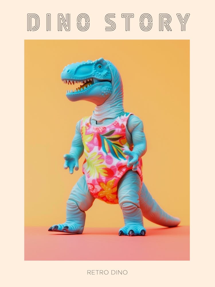 Pastel Toy Dinosaur In 80s Clothes 4 Poster