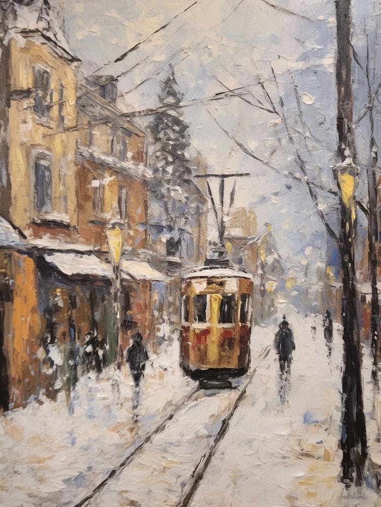 Vintage Winter Painting Frankfurt Germany 2