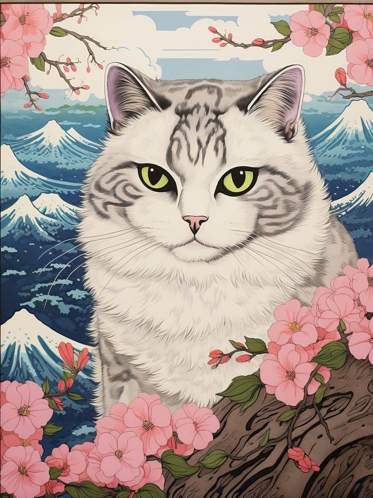 Cat Animal Drawing In The Style Of Ukiyo E 4