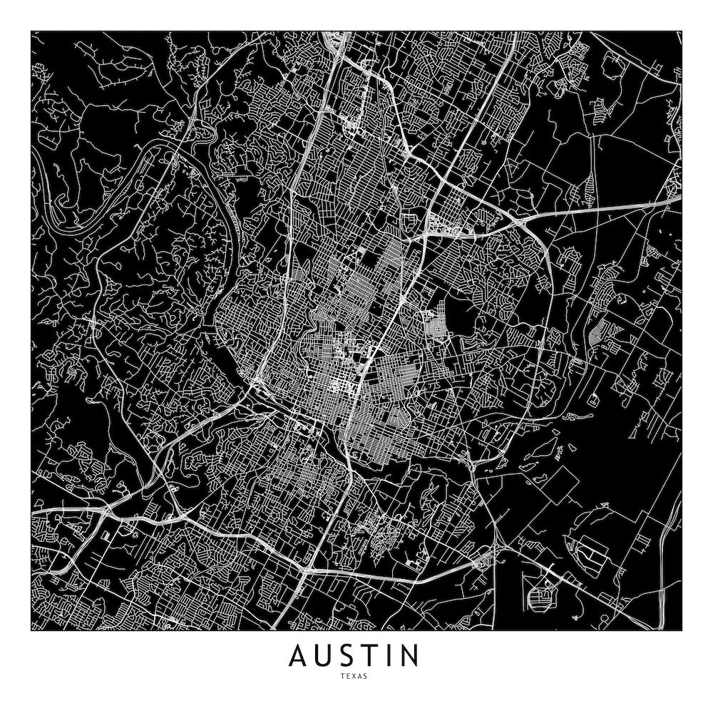 Austin Black And White Map Square