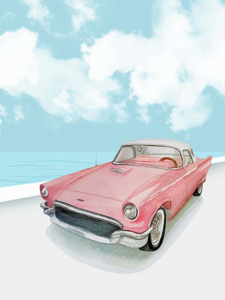 Pink Car At The Beach