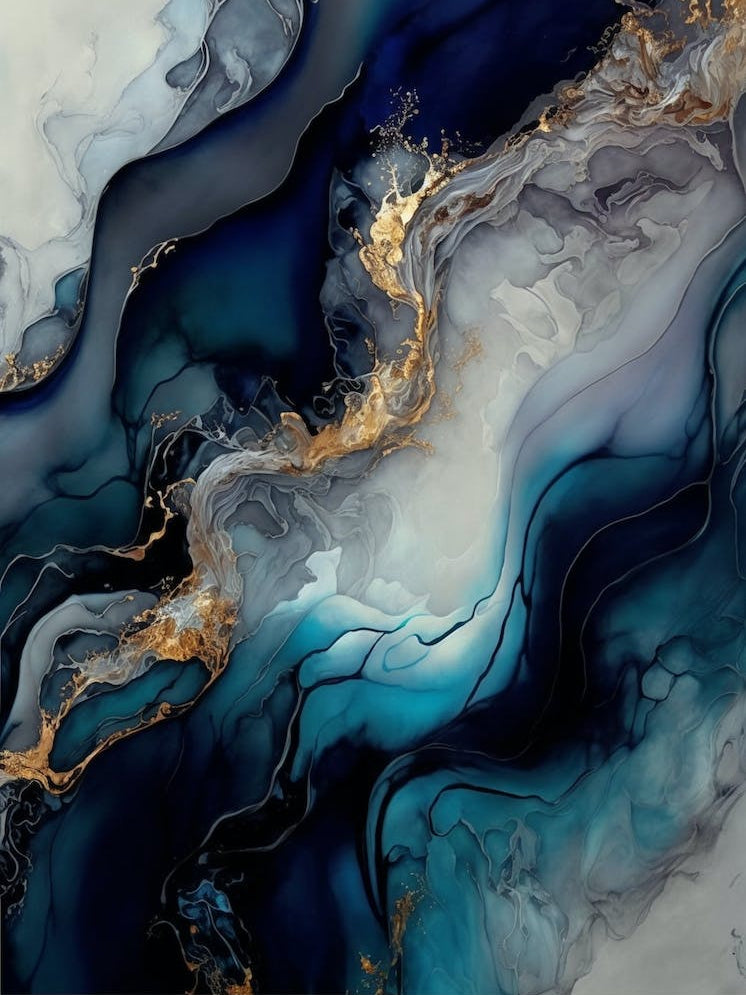 Abstract Blue And Gold Marble Painting