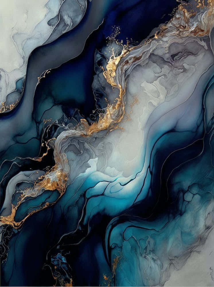 Abstract Blue And Gold Marble Painting