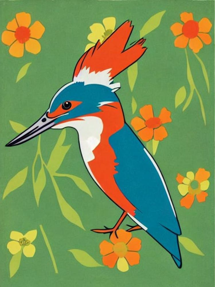 Kingfisher Midcentury Illustration Bird