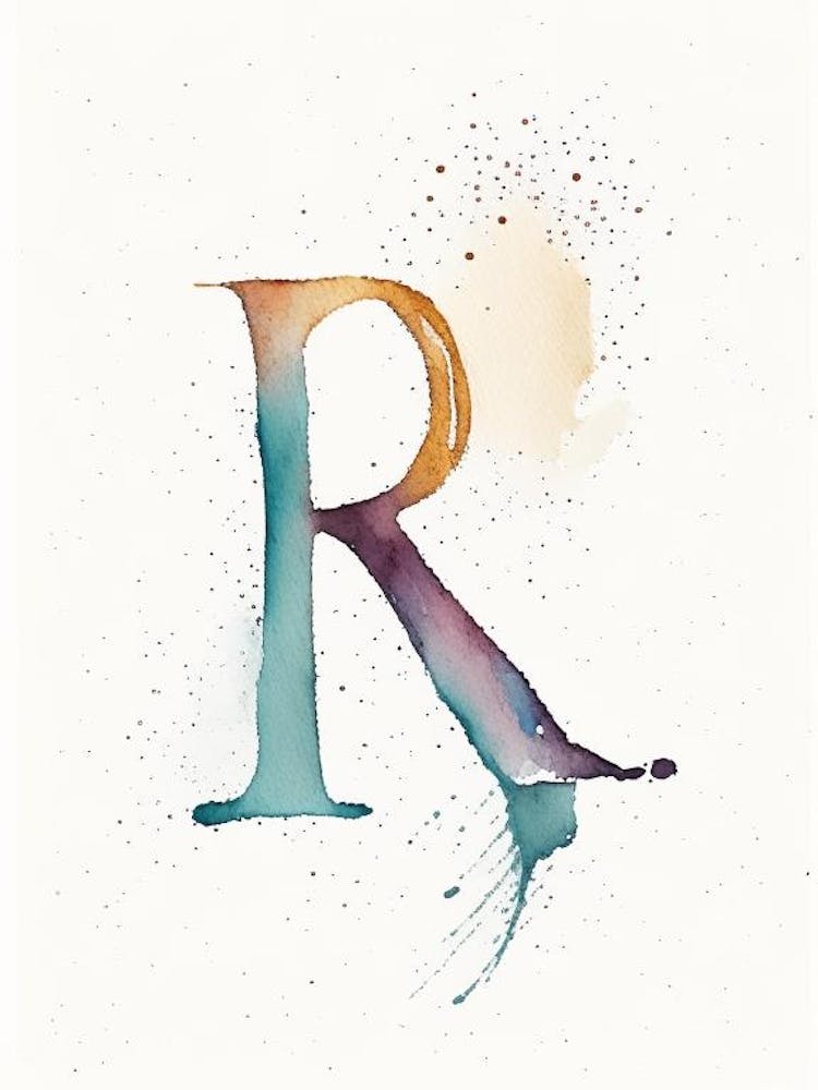 R, Letter, Alphabet Minimalist Watercolour 1