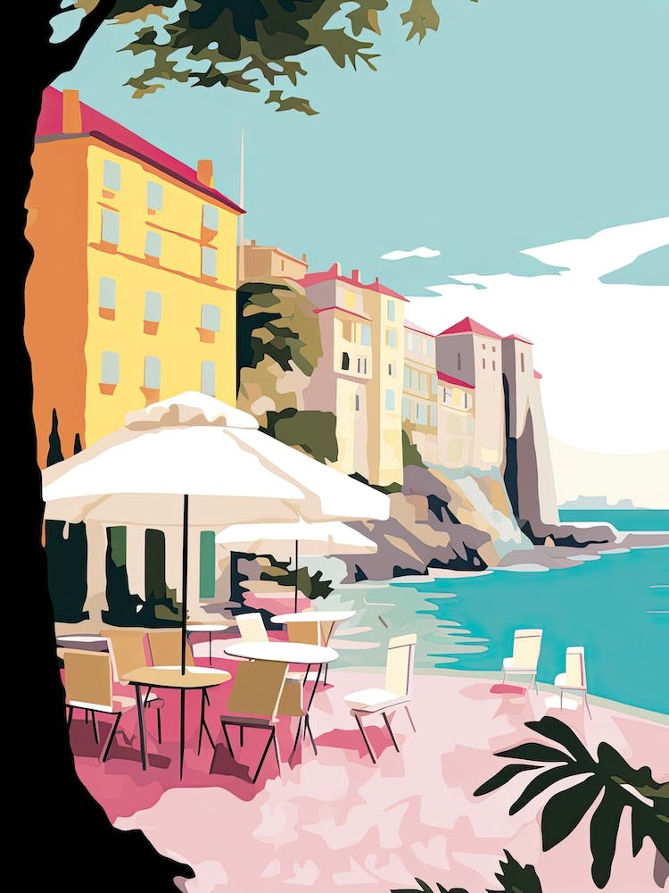 Antibes, France, Flat Pastels Tones Illustration 2