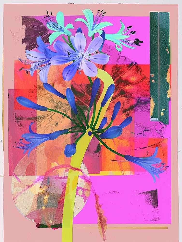 Agapanthus 4 Neon Flower Collage