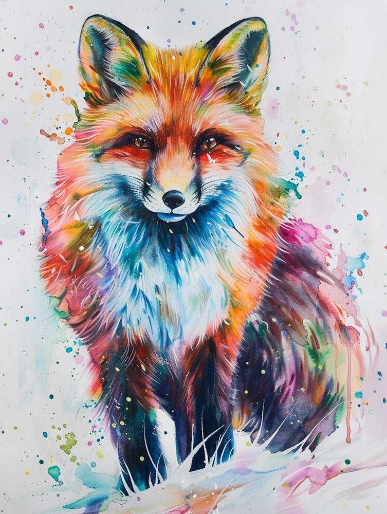 Arctic Fox Colourful Watercolour 3