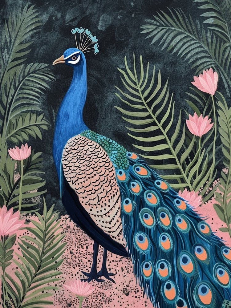 Folky Floral Peacock With The Big Leaves 2