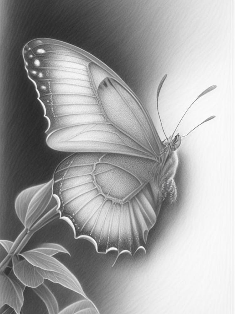 Croquis en Niveaux de Gris du Papillon Citron 1