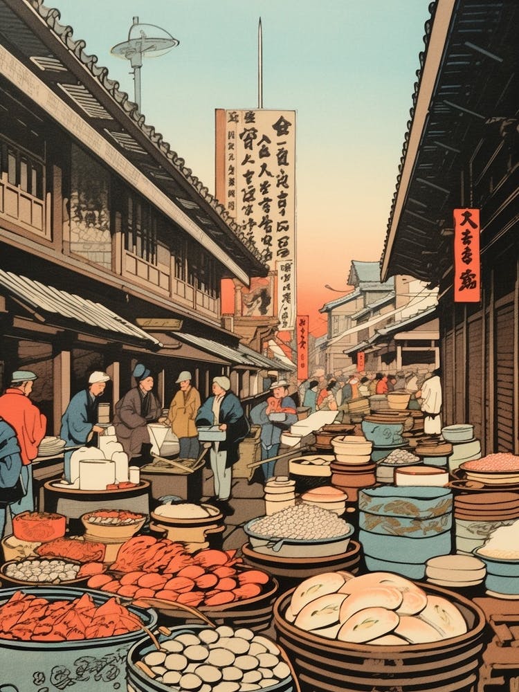 Tsukiji Fish Market, Japan Vintage Travel Art 4