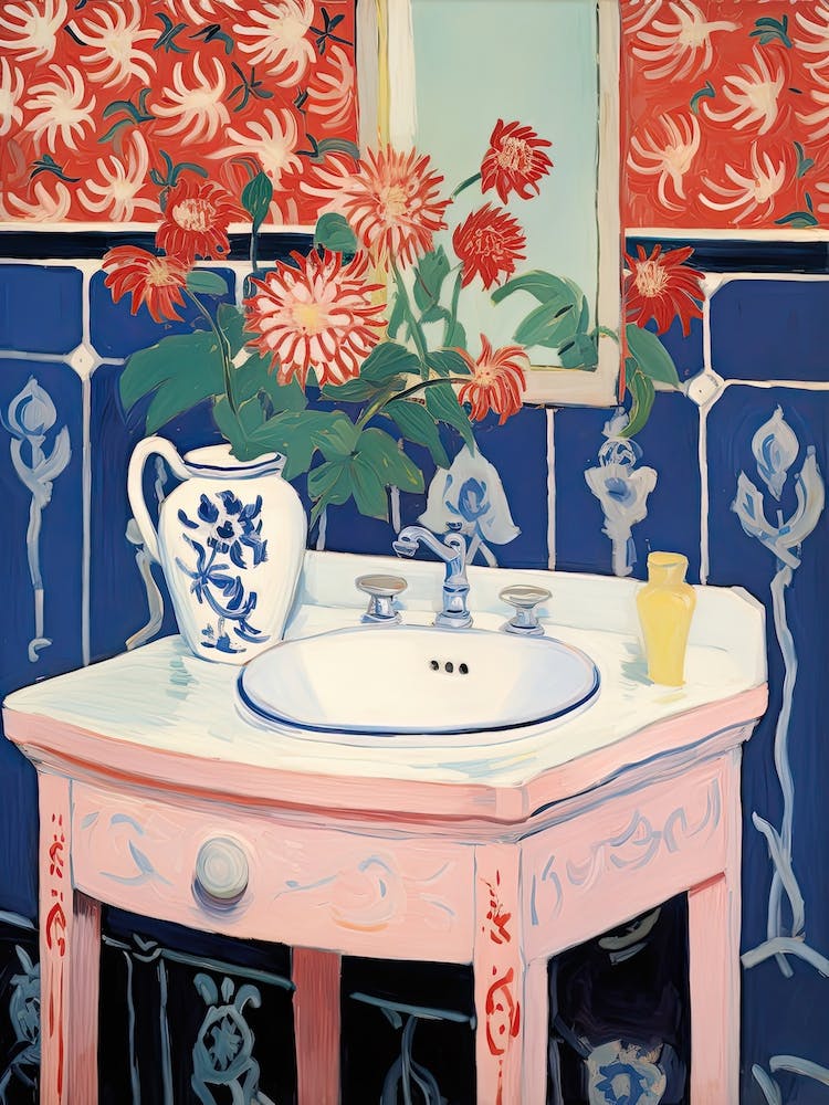 Bathroom Vanity Painting With A Chrysanthemum Bouquet 2