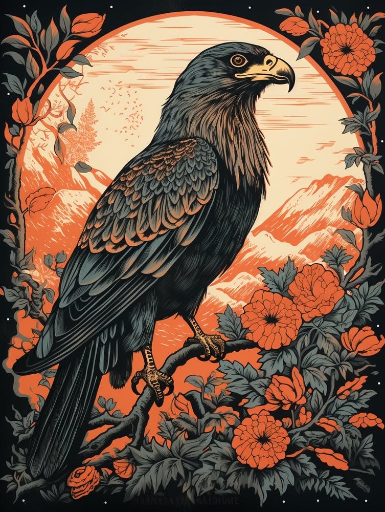 Vintage Bird Linocut Eagle 1