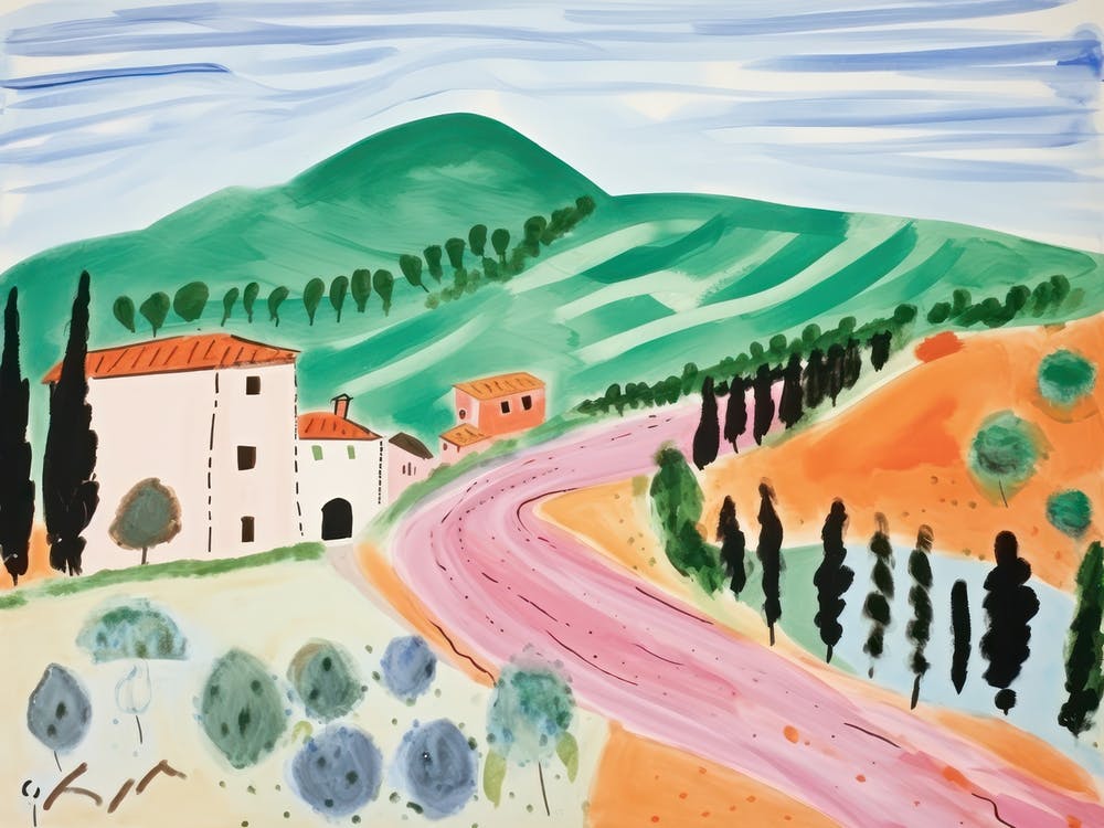 Toskanische Hügel Italien Süße Aquarell-Illustration 2