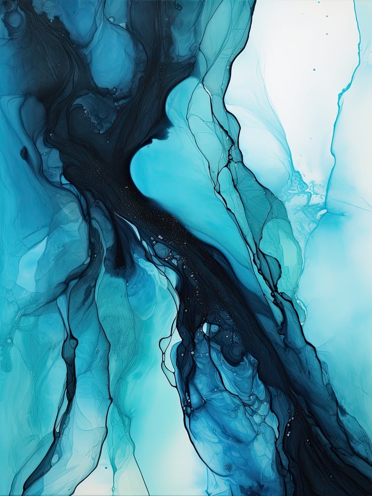 Teal And Black Flow Asbtract Painting 0