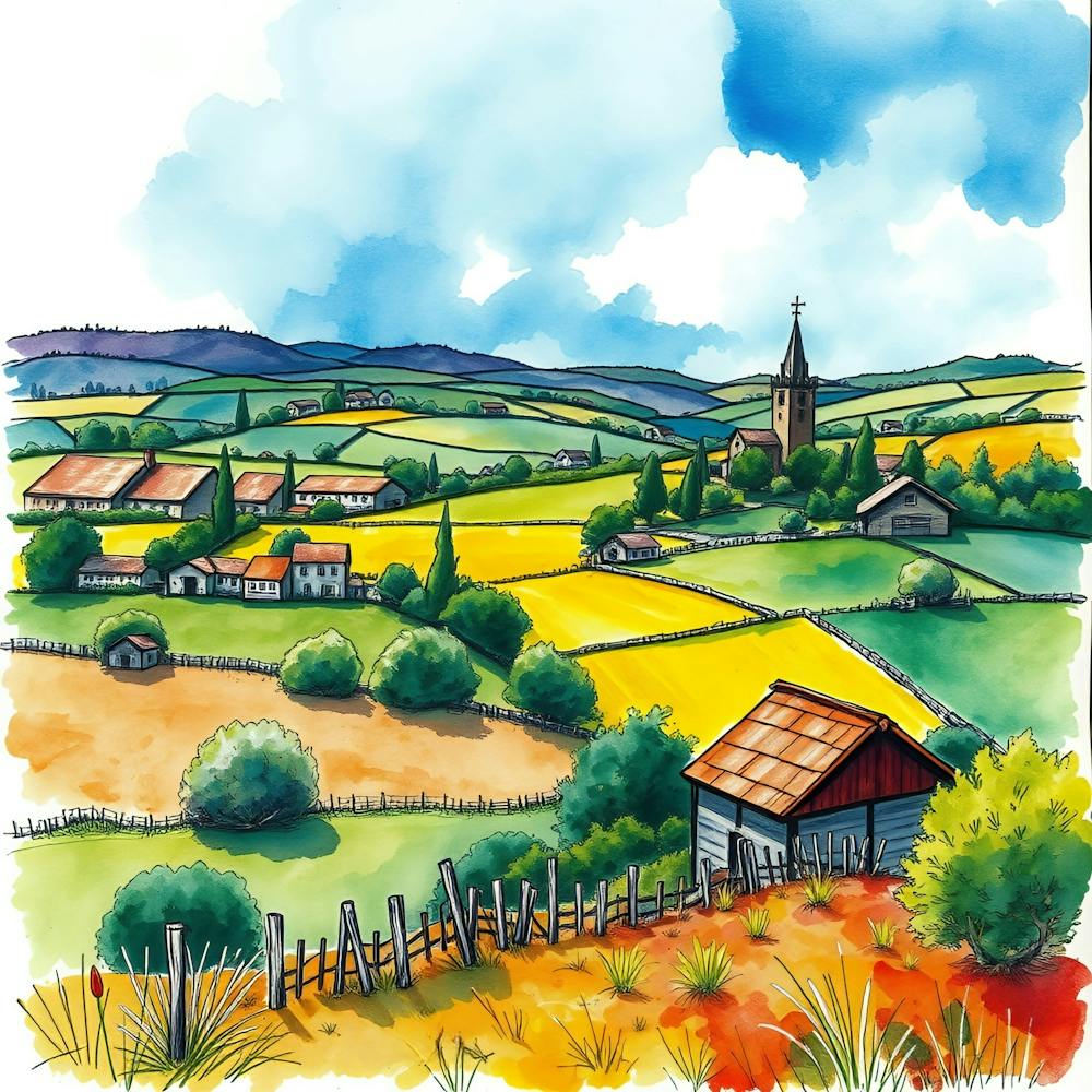 Aquarell der französischen Landschaft