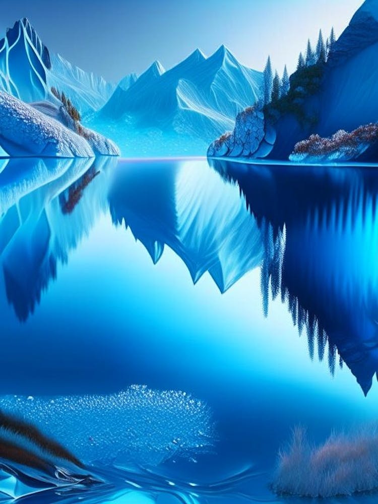 Crystal Clear Blue Lake, Landscapes, Waterscape Holographic 1